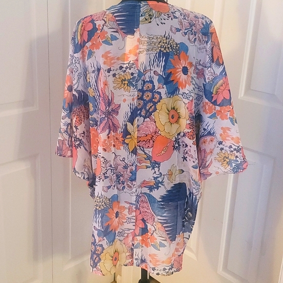 NWT Floral Chiffon Kimona Cardigan Coverup L/XL - Picture 4 of 8